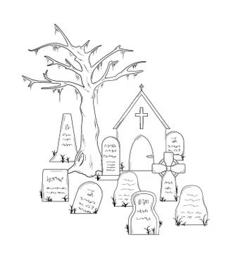 Cemetery with graves Stock Illustration