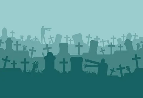 Cemetery halloween Horizontal pattern. All Hallows Eve background. Place for  Stock Illustration