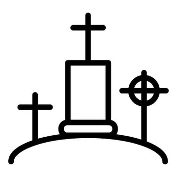 Cemetery line icon. Graveyard web vector illustration isolated on white. Cross Illustrazione stock