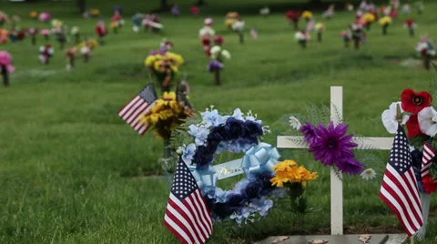 Cemetery on Memorial Day Stock Footage 38800653