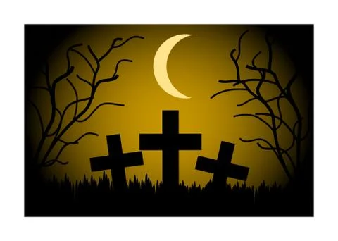 Cemetery at night Stock Illustration