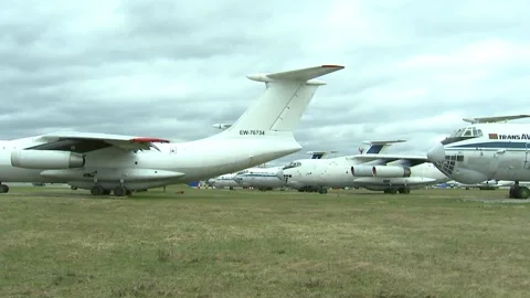 Cemetery of old aircraft Stock Footage 88735569