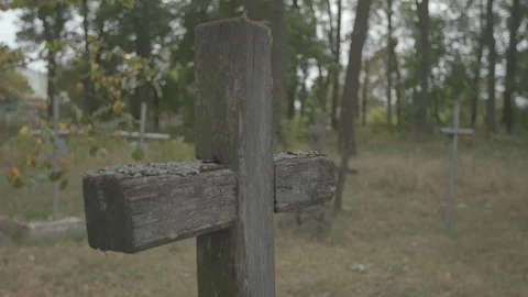 Cemetery, old crosses Stock Footage 121342982