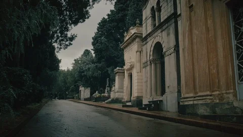 Cemetery, pathway with funeral monuments Stock Footage 104918863
