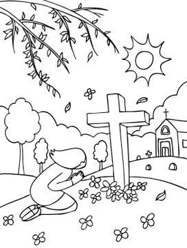 Cemetery praying Stock Illustration