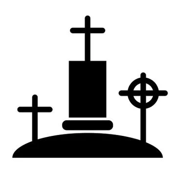 Cemetery solid icon. Graveyard web vector illustration isolated on white. Cross Illustrazione stock