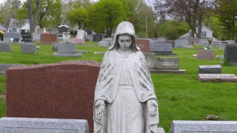 Cemetery with Statue 4K Stock Footage 130598790