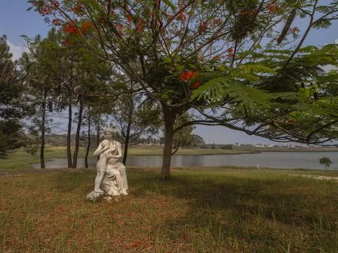 Cemetery Statue under the tree Stock Photos