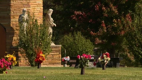 Cemetery statues castle Stock Footage 81340090