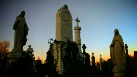 Cemetery Statues at Dusk Video stock 344337