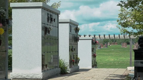 Cemetery Structures with Cremation niches. Stock Footage 94424924