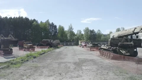 Cemetery of technology in the hone of the alienation of Chernobyl 스톡 동영상 155242319