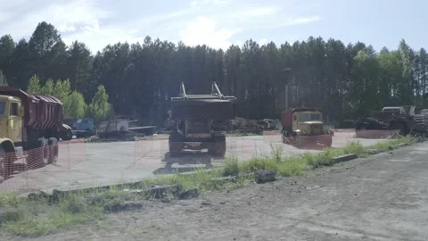 Cemetery of technology in the hone of the alienation of Chernobyl 스톡 동영상 155243908