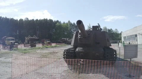Cemetery of technology in the hone of the alienation of Chernobyl Stock Footage 155248977