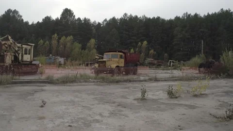 Cemetery of technology in the zone Stock Footage 163988577