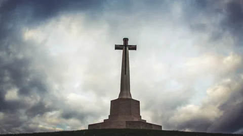 Cemetery timelapse : cross and clouds symbolizing  World War I sacrifice Stock Footage 101466918