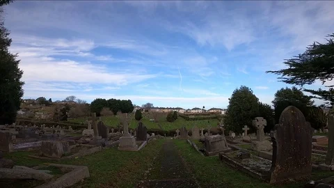 Cemetery: Video sequence walking among gravestones (WITHOUT AUDIO) Stock Footage 121379616
