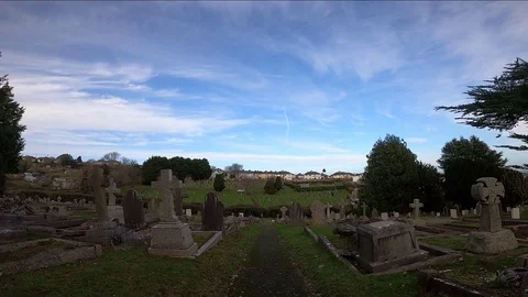 Cemetery: Video sequence walking among gravestones (SPEEDED UP, WITHOUT AUDIO) Stock Footage 121380069
