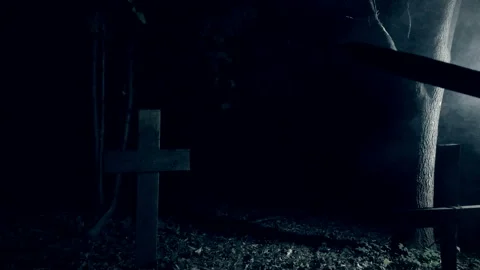 Cemetery Wooden Crosses Motion Halloween Graveyard Stock Footage
