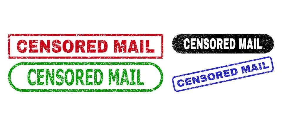 CENSORED MAIL Rectangle Stamp Seals Using Unclean Texture Stock Illustration