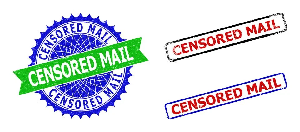 CENSORED MAIL Rosette and Rectangle Bicolor Watermarks with Distress Styles Illustrazione stock