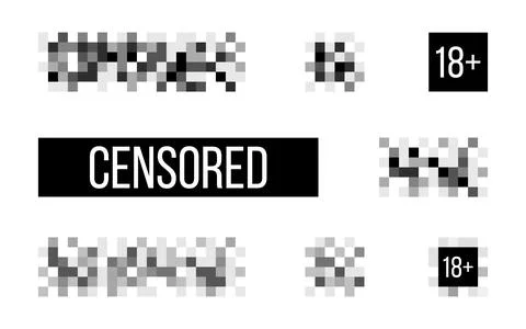 Censored signs on white backdrop. Rectangle censor template. Censorship pixel Stock Illustration
