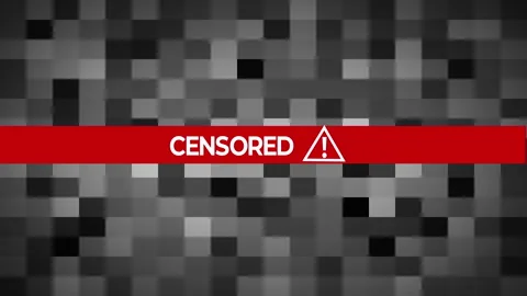 Censored text on red strip with blurred mosaic animation. 4k video. Stock Footage 315624797