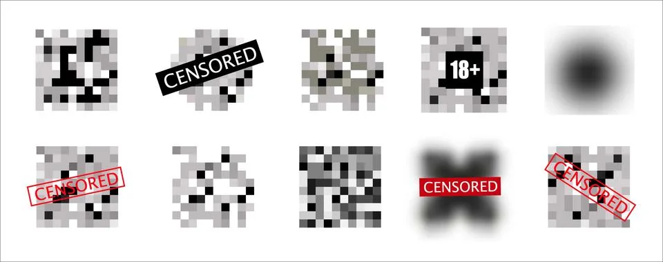Censorship elements of various types, censored bar and pixel censor mosaics 스톡 일러스트