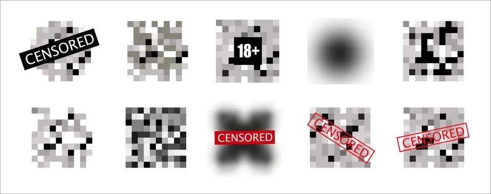 Censorship elements of various types, censored bar and pixel censor mosaics Stock Illustration