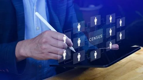 Census Digital data virtual with Network. official count or survey of popul.. 스톡 사진