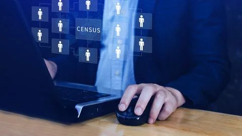 Census Digital data virtual with Network. official count or survey of popul.. Foto stock