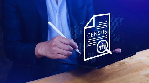 Census Digital data virtual with Network. official count or survey of popul.. Stock Photos