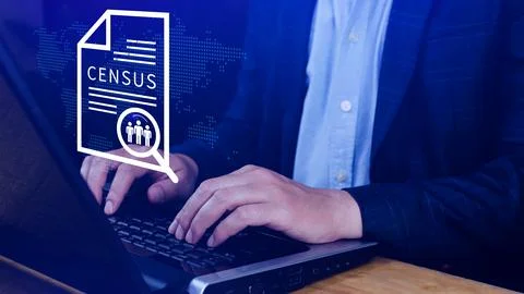 Census Digital data virtual with Network. official count or survey of popul.. Stock Photos