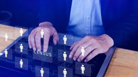 Census Digital data virtual with Network. official count or survey of popul.. Stock Photos