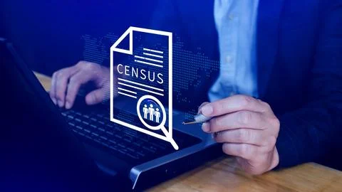 Census Digital data virtual with Network. official count or survey of popul.. Stock Photos
