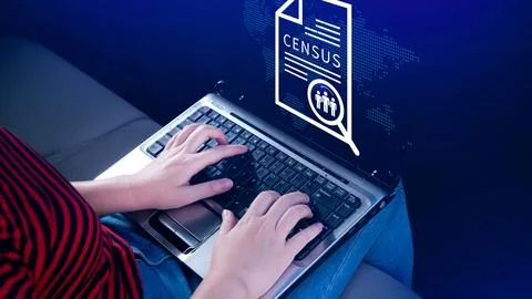 Census Digital data virtual with Network. official count or survey of popul.. Stock Photos