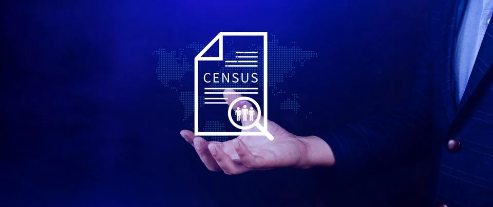 Census Digital data virtual with Network. official count or survey of popul.. Foto stock