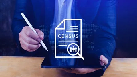 Census Digital data virtual with Network. official count or survey of popul.. 写真素材
