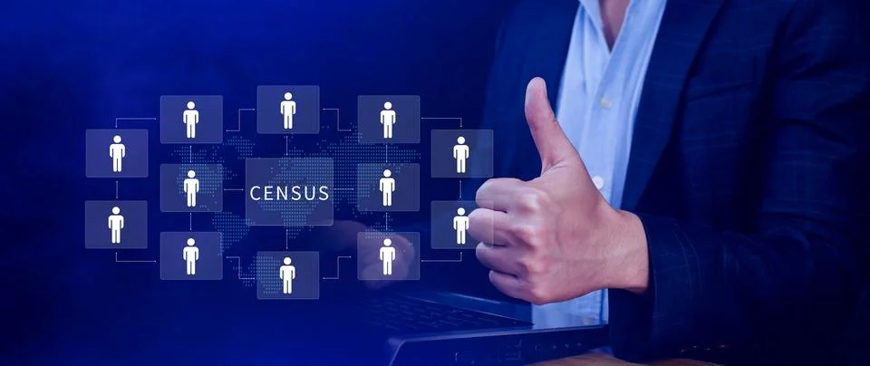 Census Digital data virtual with Network. official count or survey of popul.. 스톡 사진