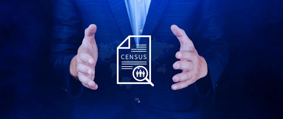 Census Digital data virtual with Network. official count or survey of popul.. Fotos Stock
