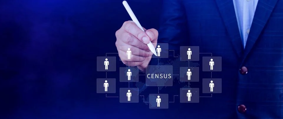 Census Digital data virtual with Network. official count or survey of popul.. Foto stock