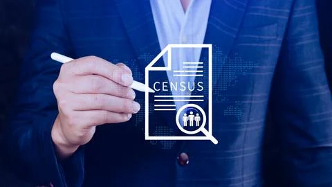 Census Digital data virtual with Network. official count or survey of popul.. Stock Photos