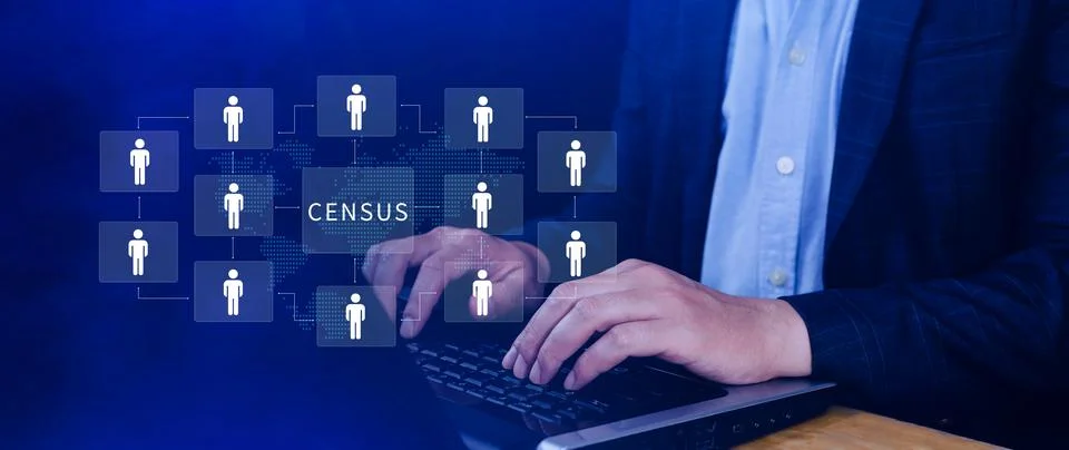Census Digital data virtual with Network. official count or survey of popul.. Foto stock