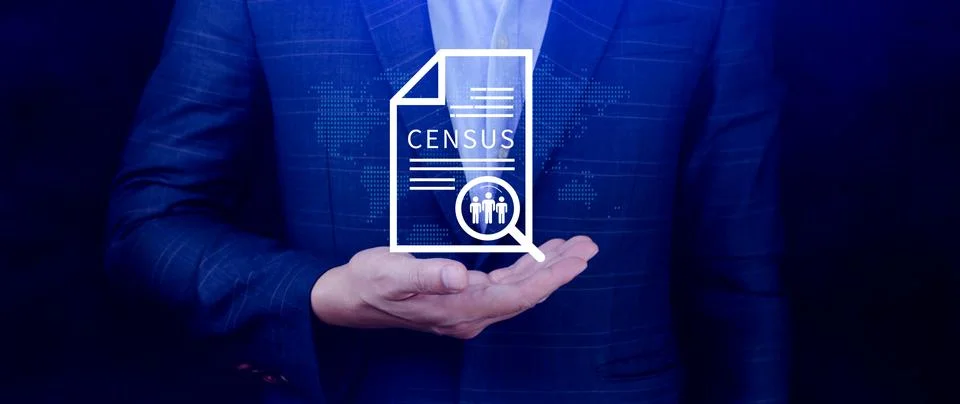 Census Digital data virtual with Network. official count or survey of popul.. Foto stock