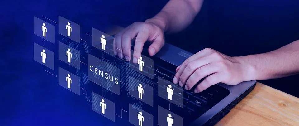 Census Digital data virtual with Network. official count or survey of popul.. Stock Photos