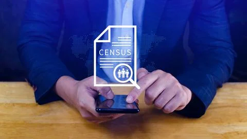 Census Digital data virtual with Network. official count or survey of popul.. Stock Photos