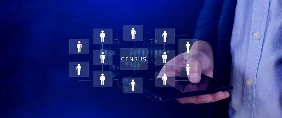 Census Digital data virtual with Network. official count or survey of popul.. Stock Photos