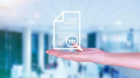 Census Digital data virtual with Network. official count or survey of popul.. Stock Photos