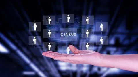 Census Digital data virtual with Network. official count or survey of popul.. Stock Photos