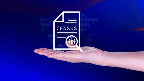 Census Digital data virtual with Network. official count or survey of popul.. Stock Photos